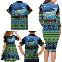 Personalised Fiji Viti Levu Family Matching Long Sleeve Bodycon Dress and Hawaiian Shirt Tagimoucia and Tapa Tribal Pattern LT9 - Polynesian Pride
