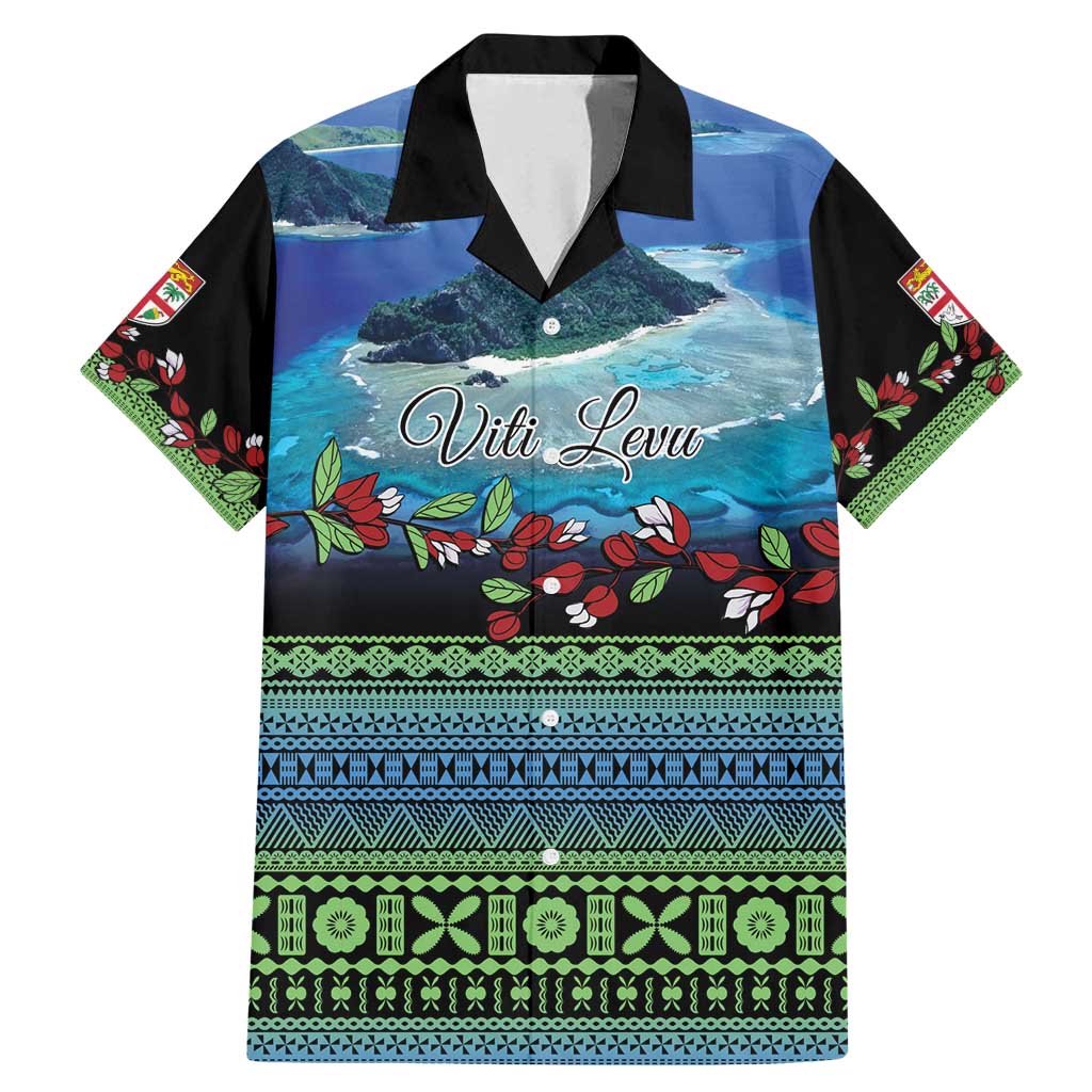 Personalised Fiji Viti Levu Family Matching Mermaid Dress and Hawaiian Shirt Tagimoucia and Tapa Tribal Pattern LT9 Dad's Shirt - Short Sleeve Blue - Polynesian Pride
