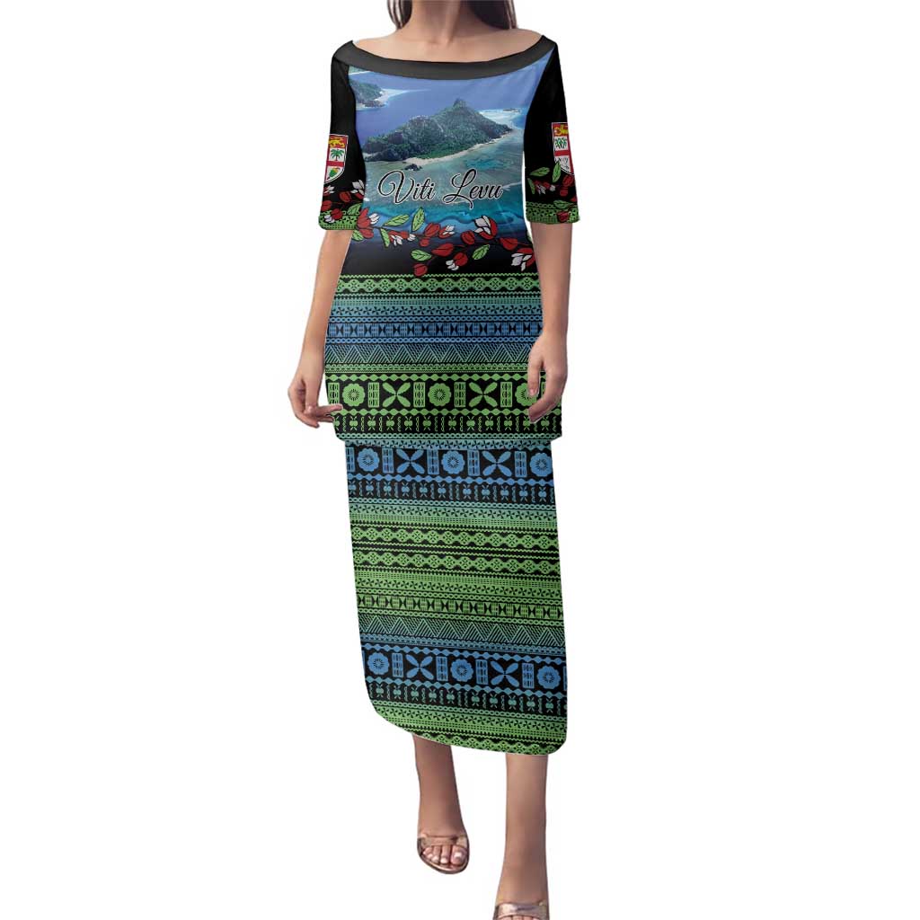 Personalised Fiji Viti Levu Family Matching Puletasi and Hawaiian Shirt Tagimoucia and Tapa Tribal Pattern LT9 Mom's Dress Blue - Polynesian Pride