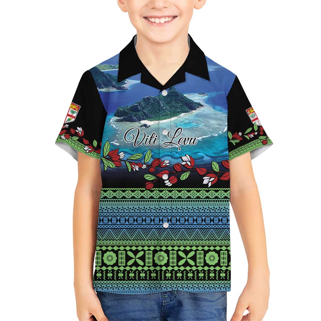 Personalised Fiji Viti Levu Family Matching Puletasi and Hawaiian Shirt Tagimoucia and Tapa Tribal Pattern LT9 Son's Shirt Blue - Polynesian Pride