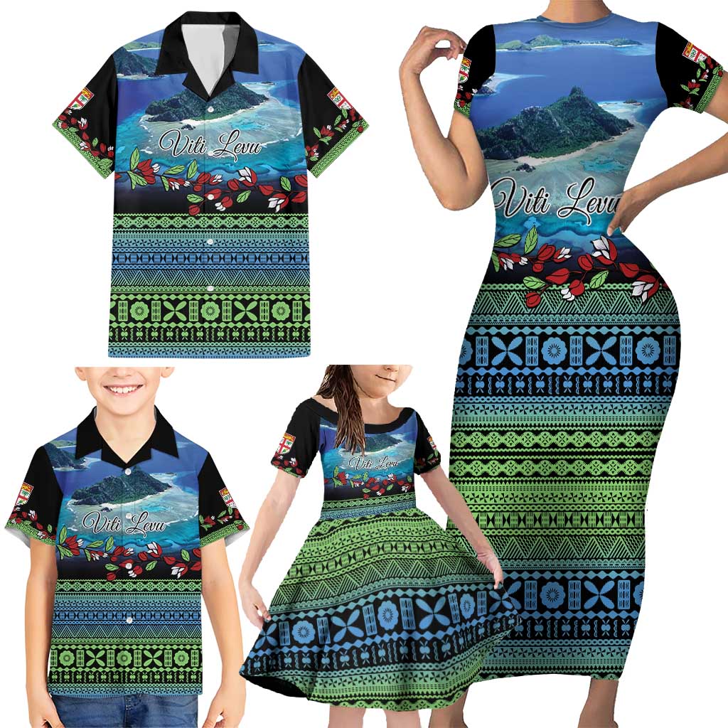 Personalised Fiji Viti Levu Family Matching Short Sleeve Bodycon Dress and Hawaiian Shirt Tagimoucia and Tapa Tribal Pattern LT9 - Polynesian Pride