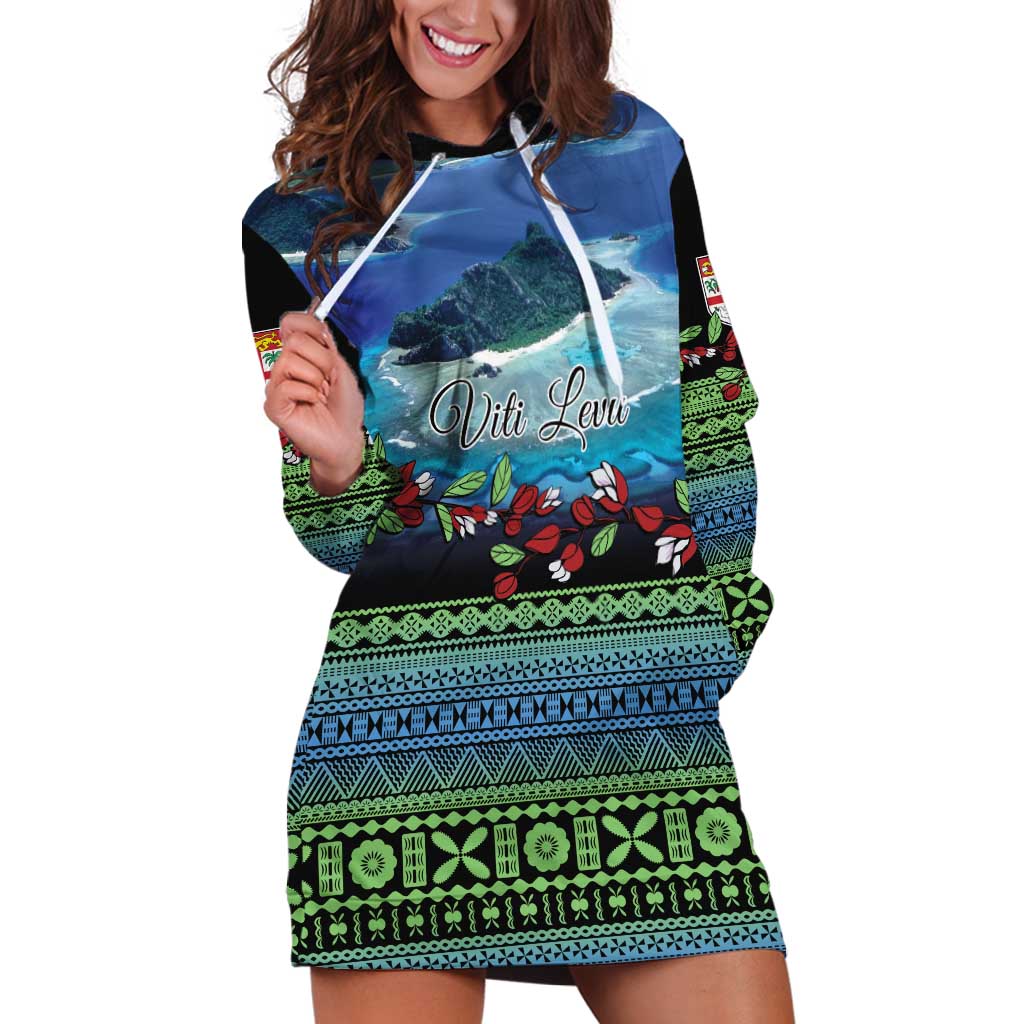 Personalised Fiji Viti Levu Hoodie Dress Tagimoucia and Tapa Tribal Pattern