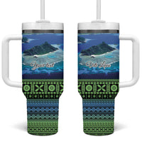 Personalised Fiji Viti Levu Tumbler With Handle Tagimoucia and Tapa Tribal Pattern
