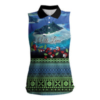 Personalised Fiji Viti Levu Women Sleeveless Polo Shirt Tagimoucia and Tapa Tribal Pattern LT9 Female Blue - Polynesian Pride