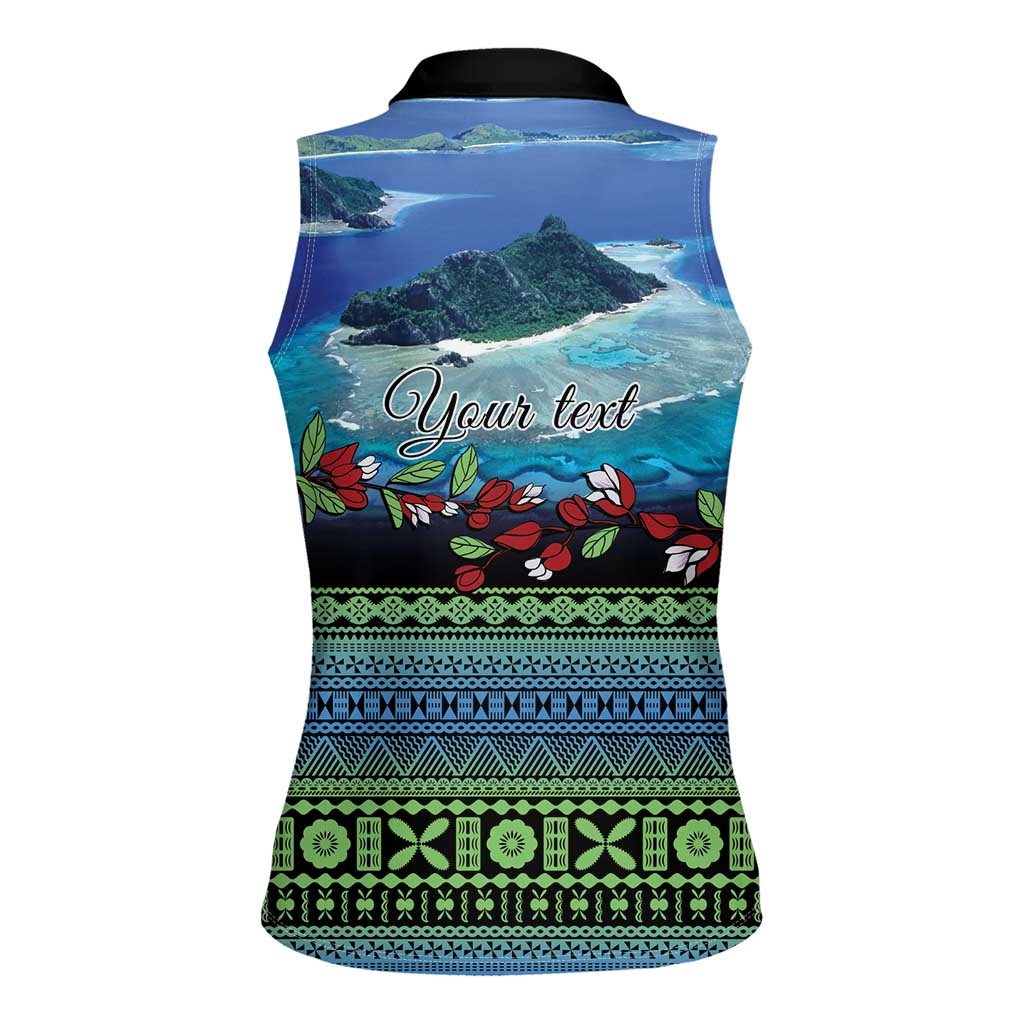 Personalised Fiji Viti Levu Women Sleeveless Polo Shirt Tagimoucia and Tapa Tribal Pattern LT9 - Polynesian Pride