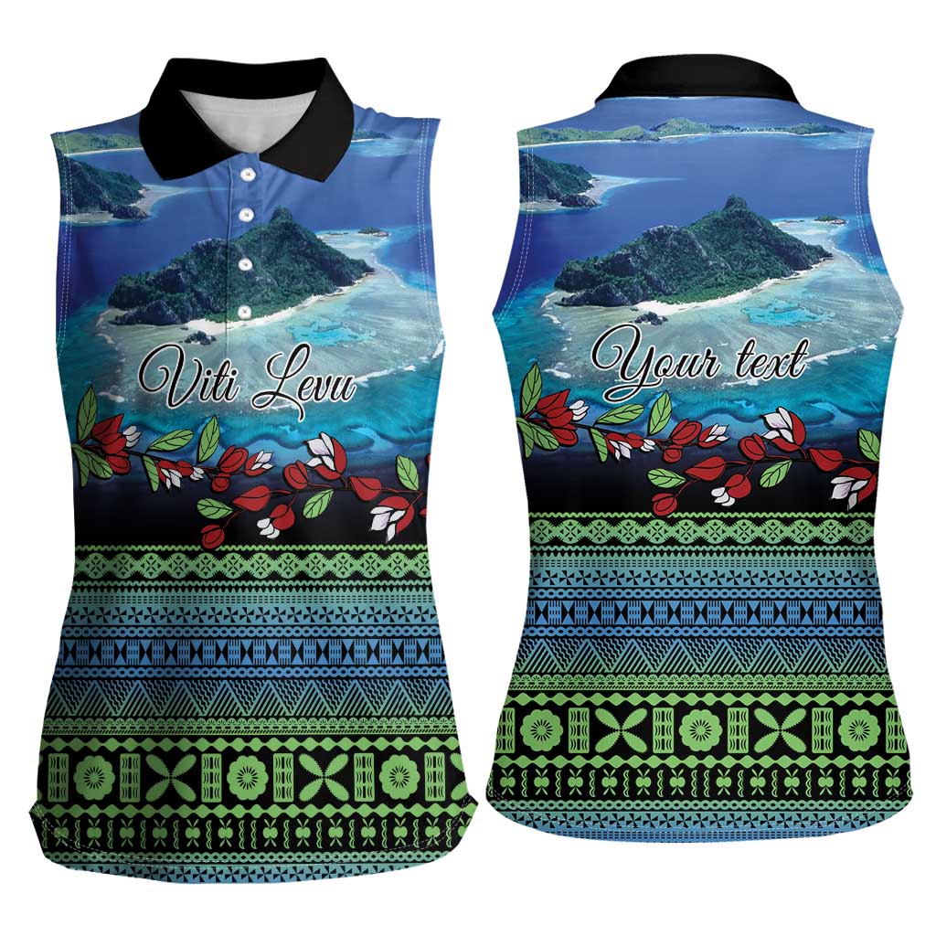 Personalised Fiji Viti Levu Women Sleeveless Polo Shirt Tagimoucia and Tapa Tribal Pattern LT9 - Polynesian Pride