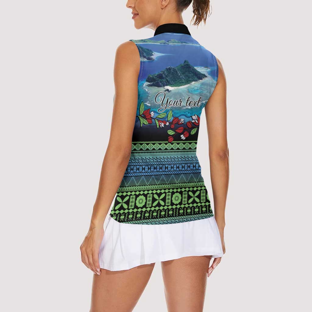 Personalised Fiji Viti Levu Women Sleeveless Polo Shirt Tagimoucia and Tapa Tribal Pattern LT9 - Polynesian Pride
