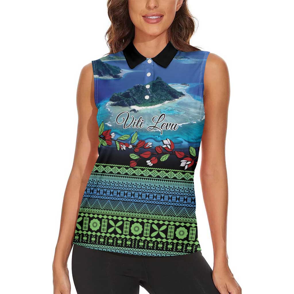 Personalised Fiji Viti Levu Women Sleeveless Polo Shirt Tagimoucia and Tapa Tribal Pattern LT9 - Polynesian Pride