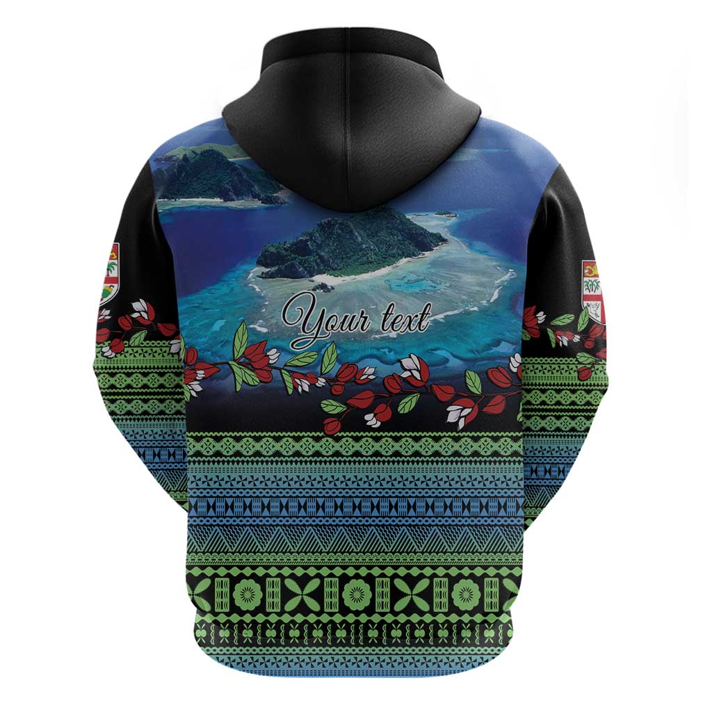 Personalised Fiji Viti Levu Zip Hoodie Tagimoucia and Tapa Tribal Pattern