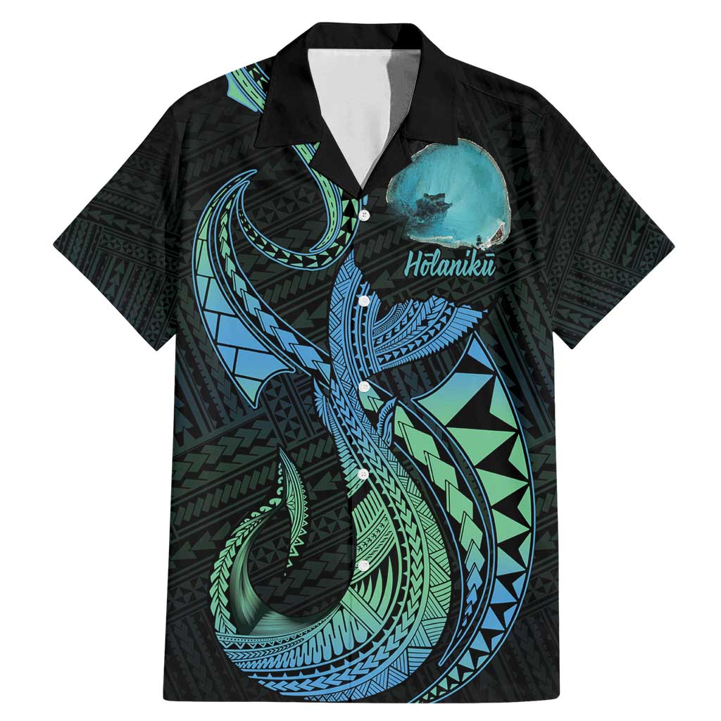 Personalised Hawaii Kure Atoll Family Matching Mermaid Dress and Hawaiian Shirt Holaniku Coral Reef with Polynesian Tribal LT9 Dad's Shirt - Short Sleeve Blue - Polynesian Pride