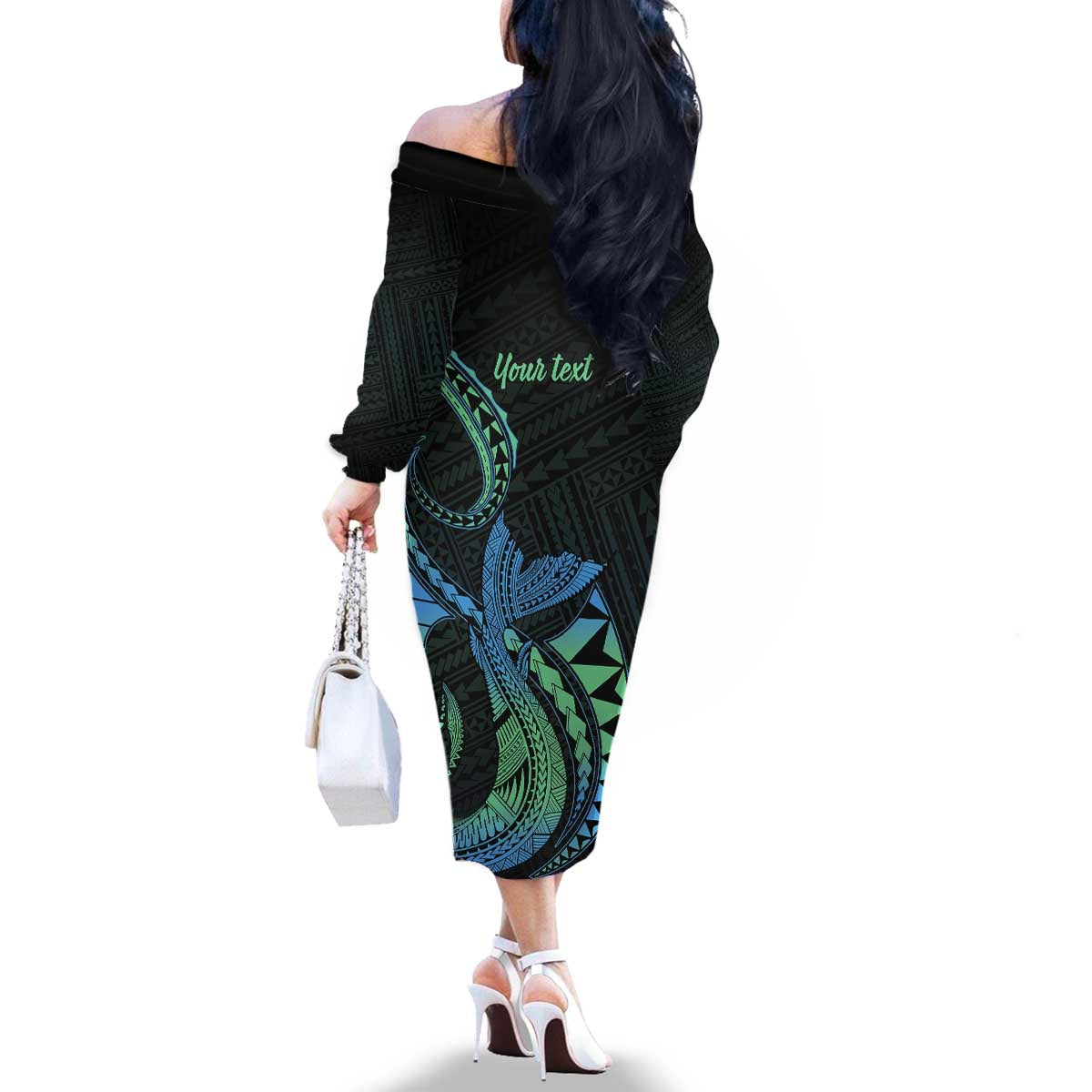 Personalised Hawaii Kure Atoll Family Matching Off The Shoulder Long Sleeve Dress and Hawaiian Shirt Holaniku Coral Reef with Polynesian Tribal