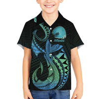 Personalised Hawaii Kure Atoll Family Matching Off The Shoulder Long Sleeve Dress and Hawaiian Shirt Holaniku Coral Reef with Polynesian Tribal