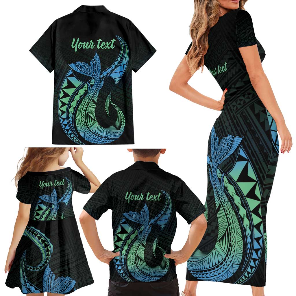 Personalised Hawaii Kure Atoll Family Matching Short Sleeve Bodycon Dress and Hawaiian Shirt Holaniku Coral Reef with Polynesian Tribal LT9 - Polynesian Pride