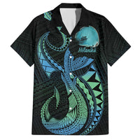 Personalised Hawaii Kure Atoll Family Matching Short Sleeve Bodycon Dress and Hawaiian Shirt Holaniku Coral Reef with Polynesian Tribal LT9 Dad's Shirt - Short Sleeve Blue - Polynesian Pride