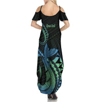 Personalised Hawaii Kure Atoll Summer Maxi Dress Holaniku Coral Reef with Polynesian Tribal
