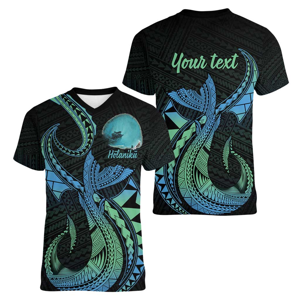 Personalised Hawaii Kure Atoll Women V-Neck T-Shirt Holaniku Coral Reef with Polynesian Tribal LT9 - Polynesian Pride