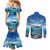 Personalised Palau Kayangel Atoll Couples Matching Mermaid Dress and Long Sleeve Button Shirt Turtle With Coral Reef Under Water