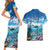 Personalised Palau Kayangel Atoll Couples Matching Short Sleeve Bodycon Dress and Hawaiian Shirt Turtle With Coral Reef Under Water