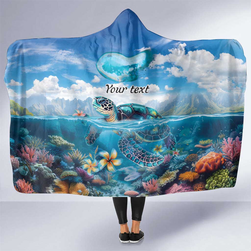 Personalised Palau Kayangel Atoll Hooded Blanket Turtle With Coral Reef Under Water