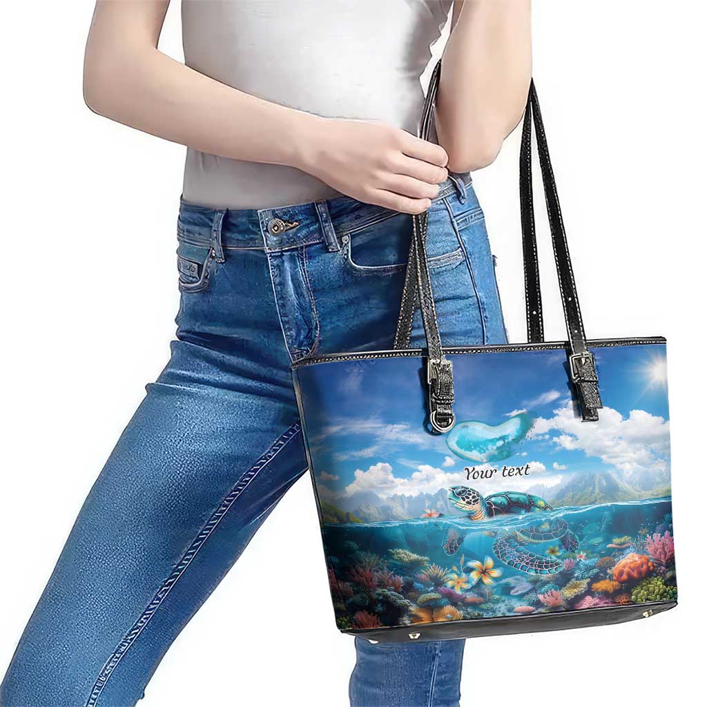 Personalised Palau Kayangel Atoll Leather Tote Bag Turtle With Coral Reef Under Water
