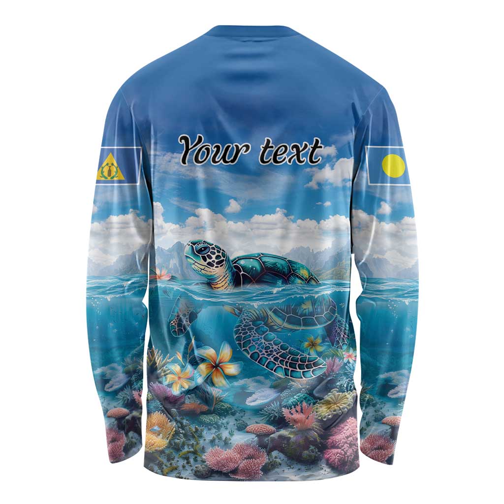 Personalised Palau Kayangel Atoll Long Sleeve Shirt Turtle With Coral Reef Under Water