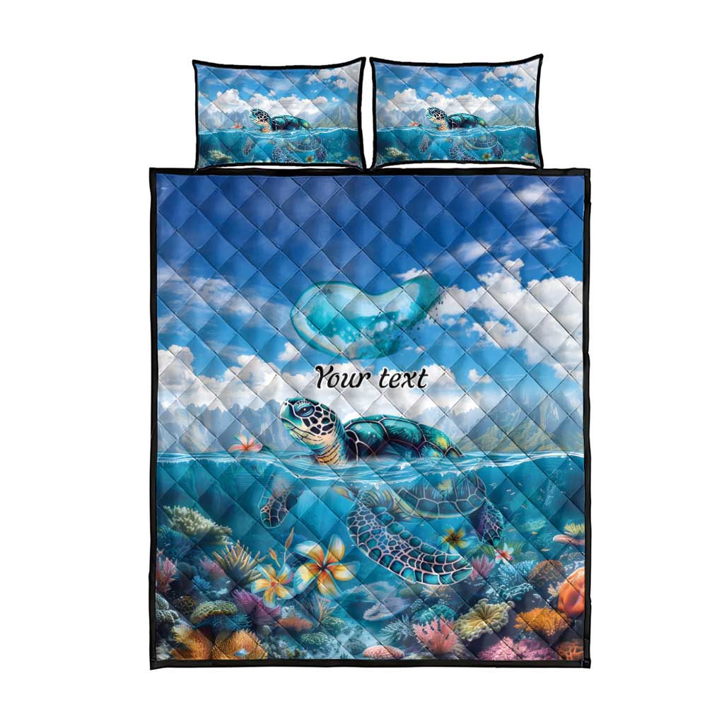 Personalised Palau Kayangel Atoll Quilt Bed Set Turtle With Coral Reef Under Water