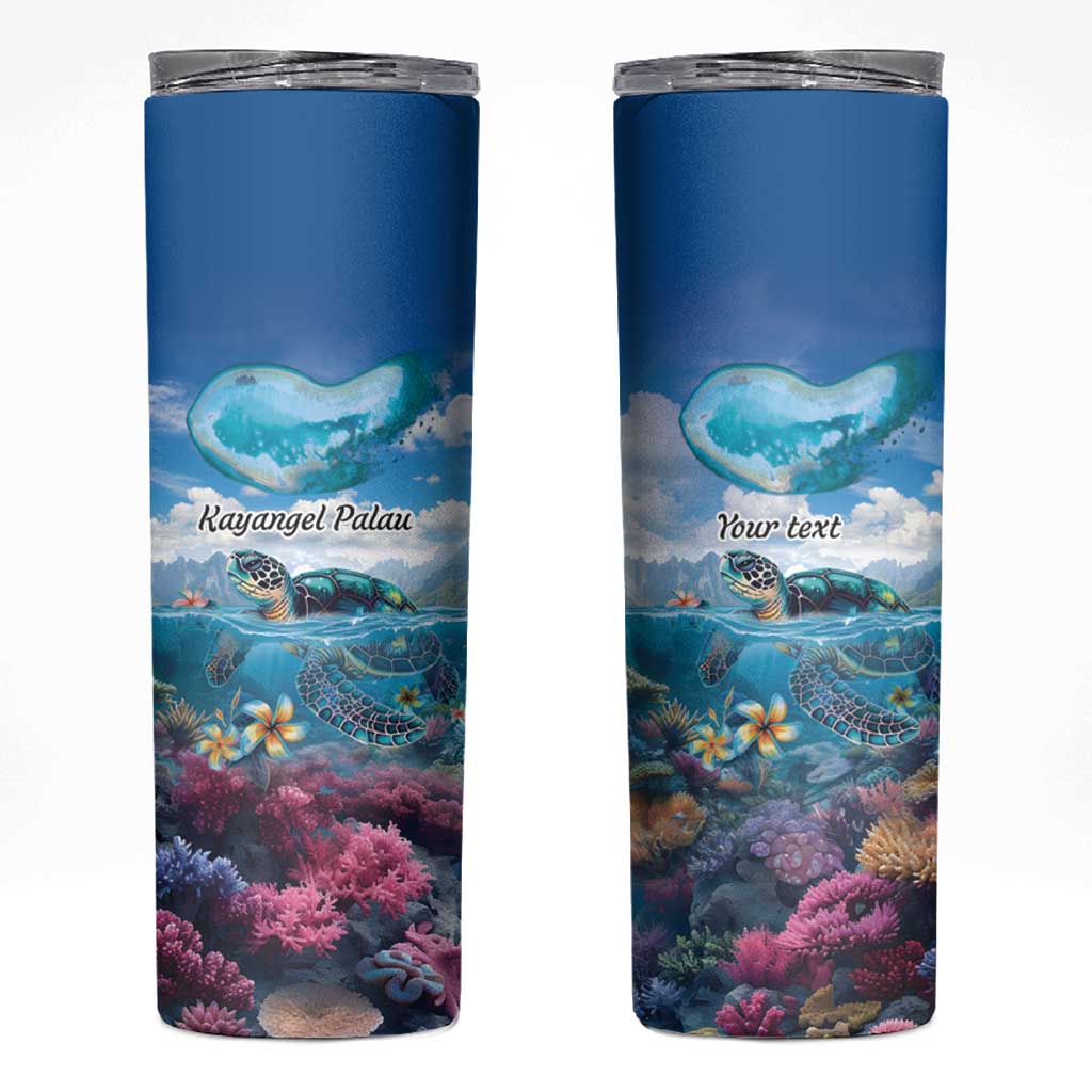 Personalised Palau Kayangel Atoll Skinny Tumbler Turtle With Coral Reef Under Water