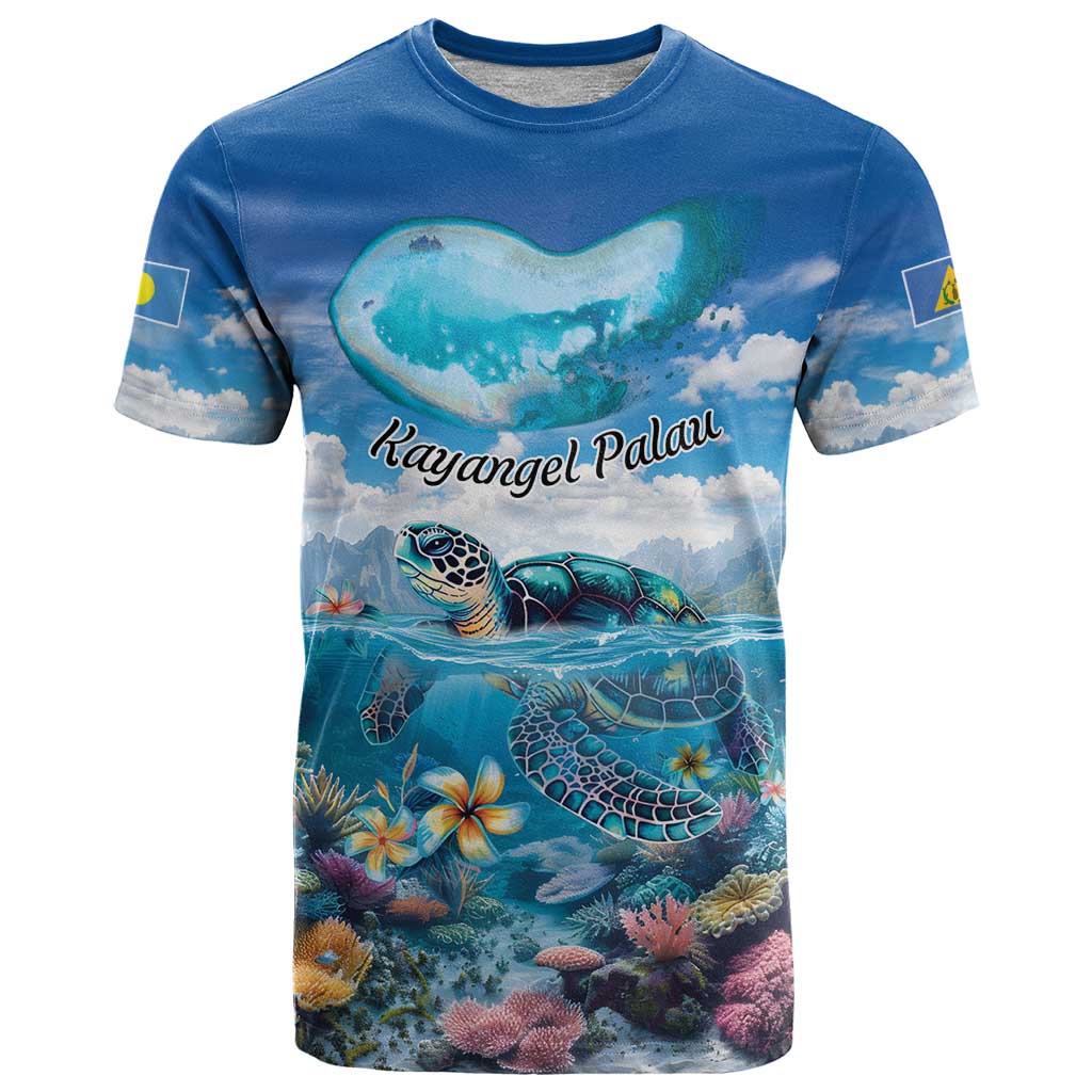 Personalised Palau Kayangel Atoll T Shirt Turtle With Coral Reef Under Water