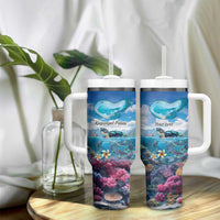 Personalised Palau Kayangel Atoll Tumbler With Handle Turtle With Coral Reef Under Water