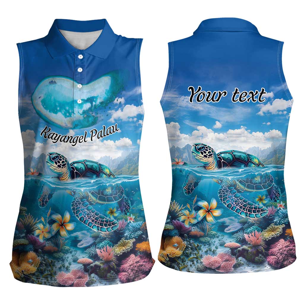 Personalised Palau Kayangel Atoll Women Sleeveless Polo Shirt Turtle With Coral Reef Under Water