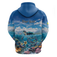 Personalised Palau Kayangel Atoll Zip Hoodie Turtle With Coral Reef Under Water