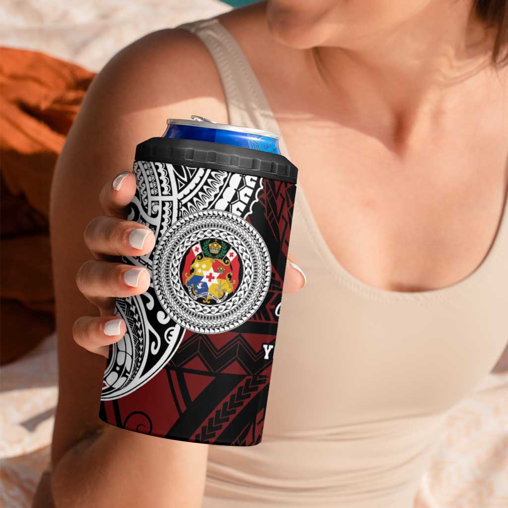 Personalised Tonga Constitution Day 1875 4 in 1 Can Cooler Tumbler Polynesian Tribal Tattoo