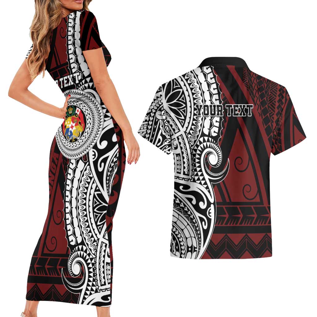 Personalised Tonga Constitution Day 1875 Couples Matching Short Sleeve Bodycon Dress and Hawaiian Shirt Polynesian Tribal Tattoo