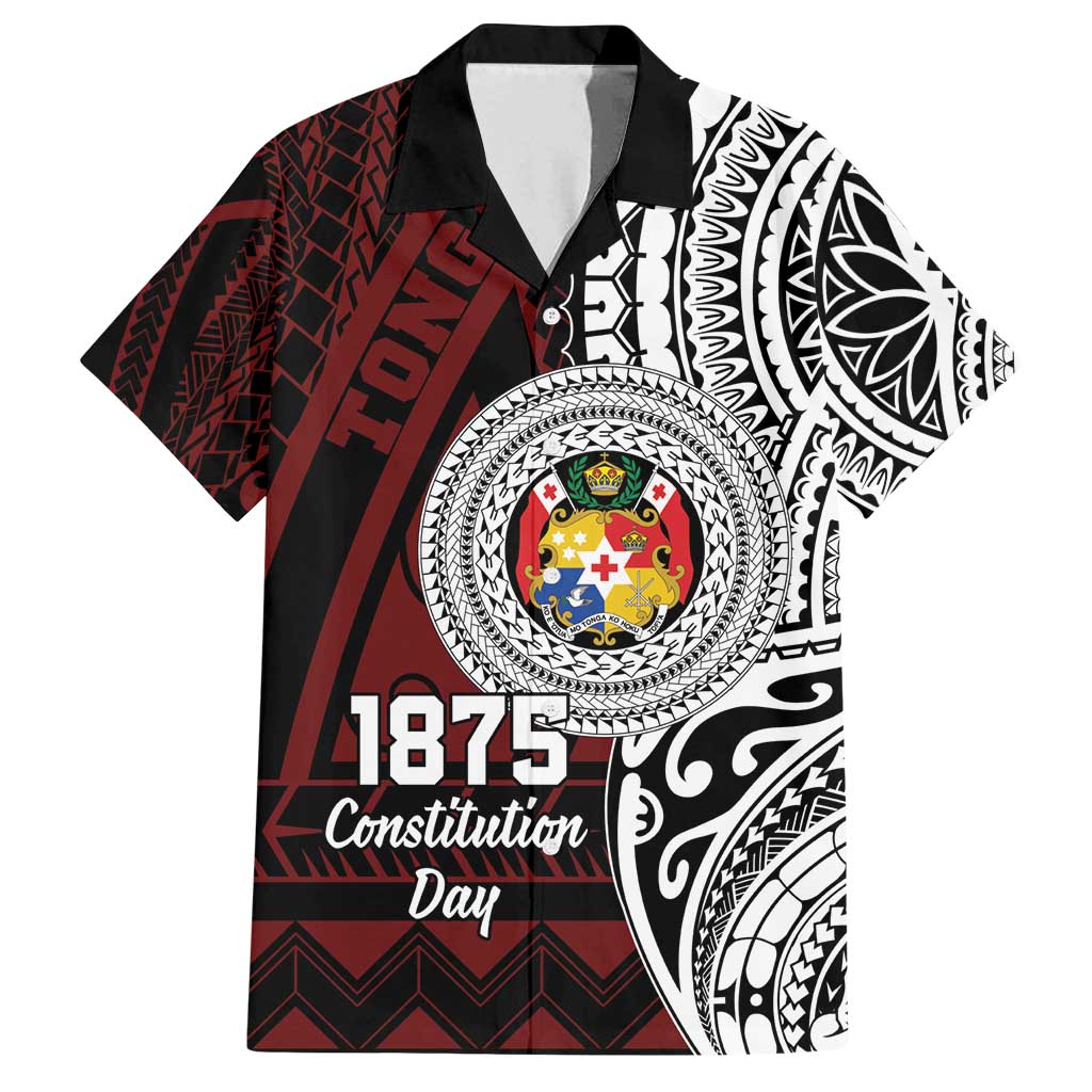 Personalised Tonga Constitution Day 1875 Family Matching Long Sleeve Bodycon Dress and Hawaiian Shirt Polynesian Tribal Tattoo LT9 Dad's Shirt - Short Sleeve Red - Polynesian Pride