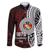 Personalised Tonga Constitution Day 1875 Family Matching Long Sleeve Bodycon Dress and Hawaiian Shirt Polynesian Tribal Tattoo LT9 Dad's Shirt - Long Sleeve Red - Polynesian Pride
