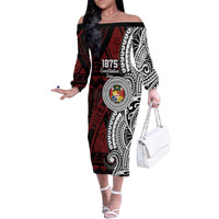 Personalised Tonga Constitution Day 1875 Family Matching Off The Shoulder Long Sleeve Dress and Hawaiian Shirt Polynesian Tribal Tattoo