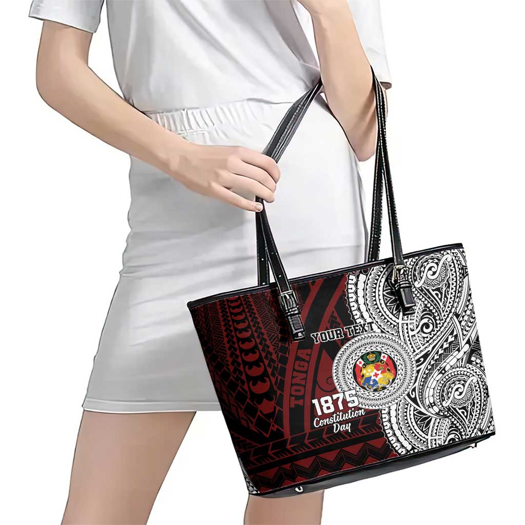 Personalised Tonga Constitution Day 1875 Leather Tote Bag Polynesian Tribal Tattoo