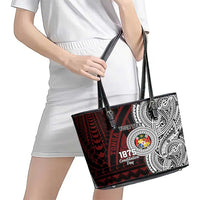 Personalised Tonga Constitution Day 1875 Leather Tote Bag Polynesian Tribal Tattoo