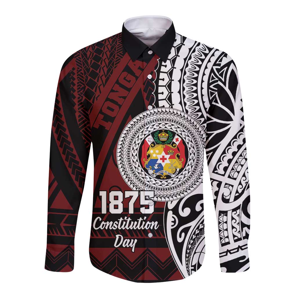 Personalised Tonga Constitution Day 1875 Long Sleeve Button Shirt Polynesian Tribal Tattoo