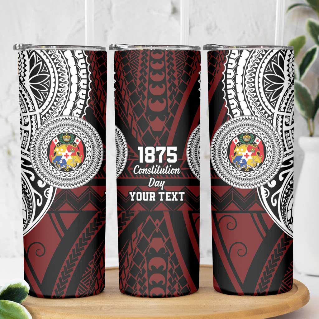 Personalised Tonga Constitution Day 1875 Skinny Tumbler Polynesian Tribal Tattoo