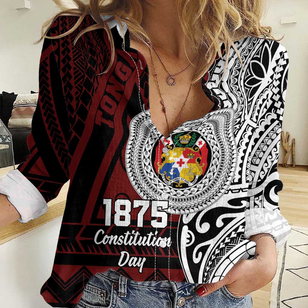 Personalised Tonga Constitution Day 1875 Women Casual Shirt Polynesian Tribal Tattoo