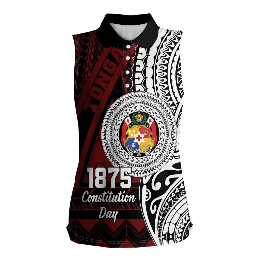 Personalised Tonga Constitution Day 1875 Women Sleeveless Polo Shirt Polynesian Tribal Tattoo