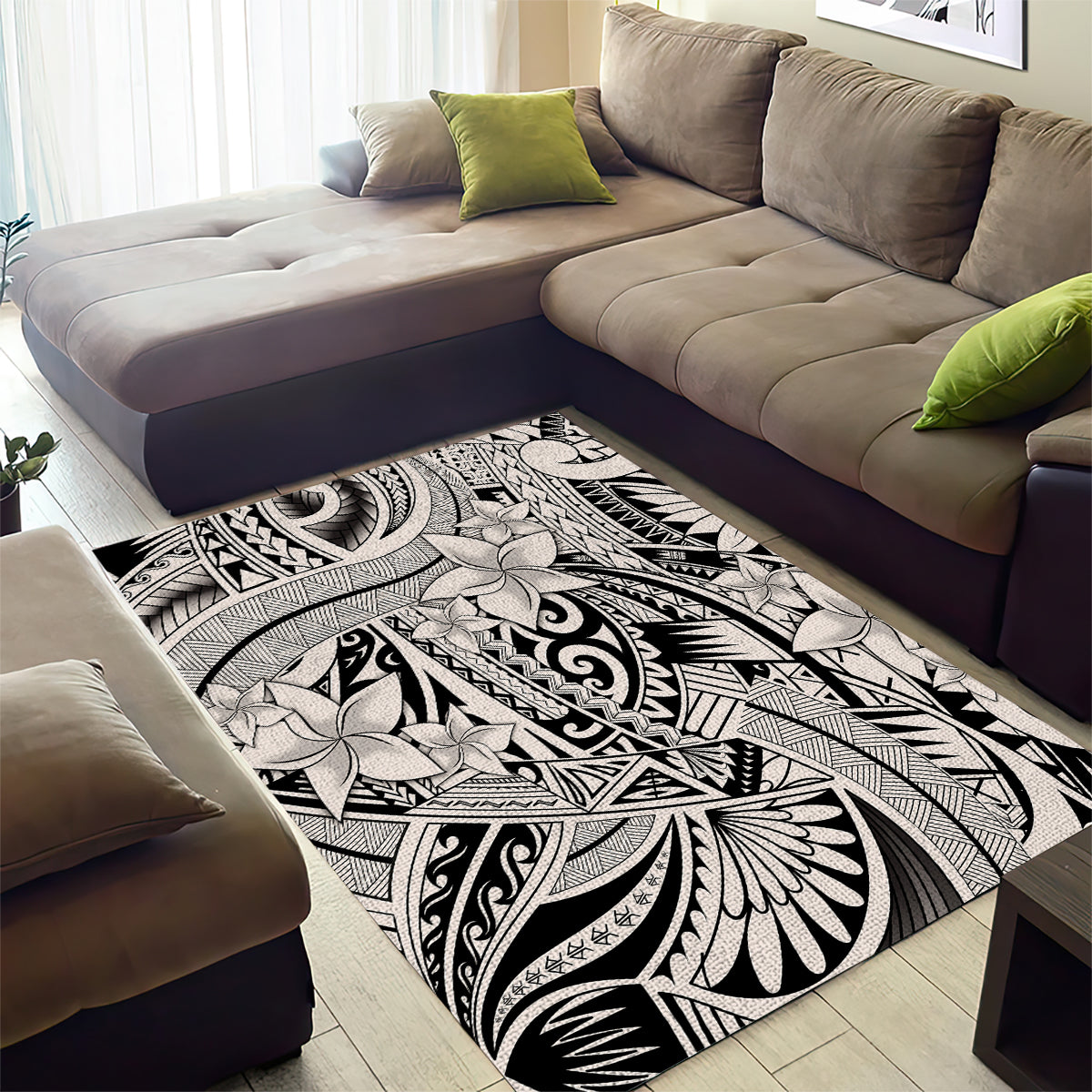 Polynesia Area Rug Tribal Polynesian Spirit With Beige Pacific Flowers LT9 - Polynesian Pride