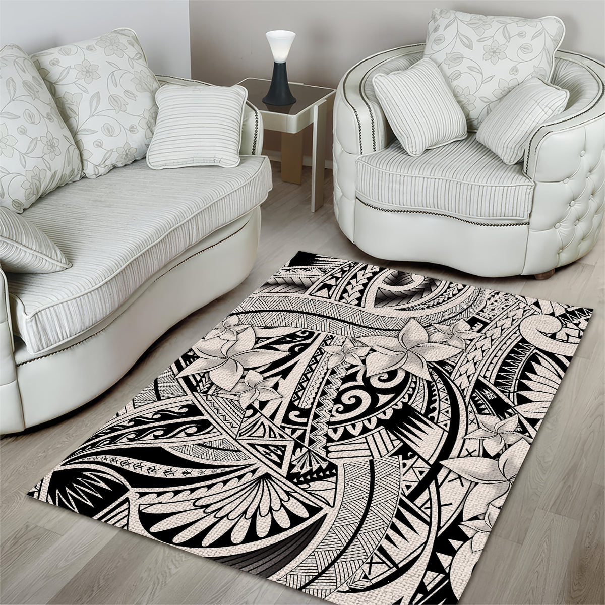 Polynesia Area Rug Tribal Polynesian Spirit With Beige Pacific Flowers LT9 - Polynesian Pride