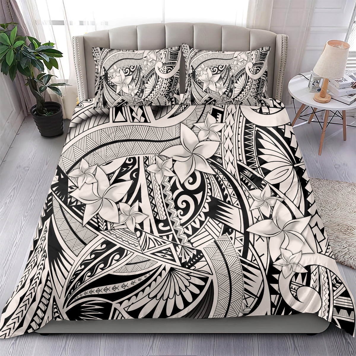 Polynesia Bedding Set Tribal Polynesian Spirit With Beige Pacific Flowers LT9 - Polynesian Pride