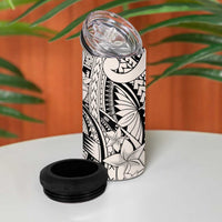 Beige Pacific Flowers Tribal Polynesian Spirit 4 in 1 Can Cooler Tumbler