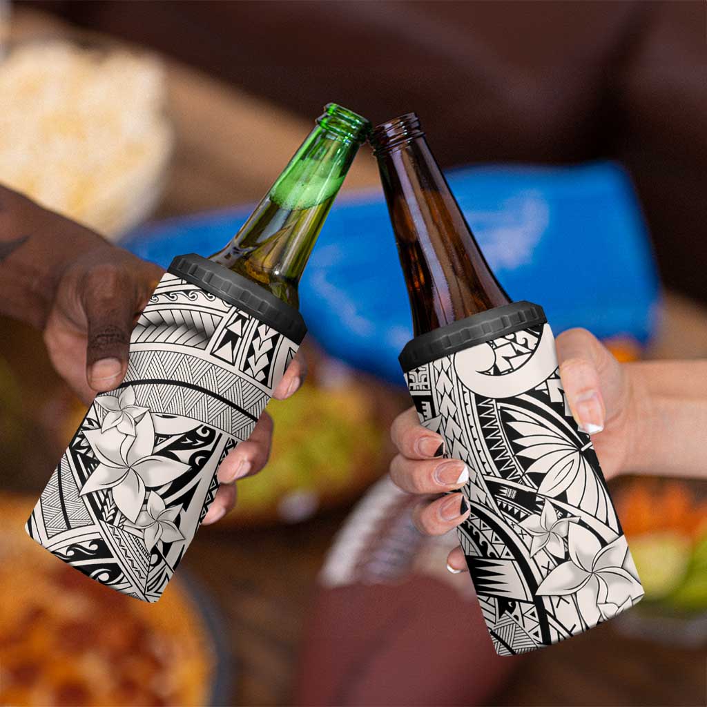 Beige Pacific Flowers Tribal Polynesian Spirit 4 in 1 Can Cooler Tumbler