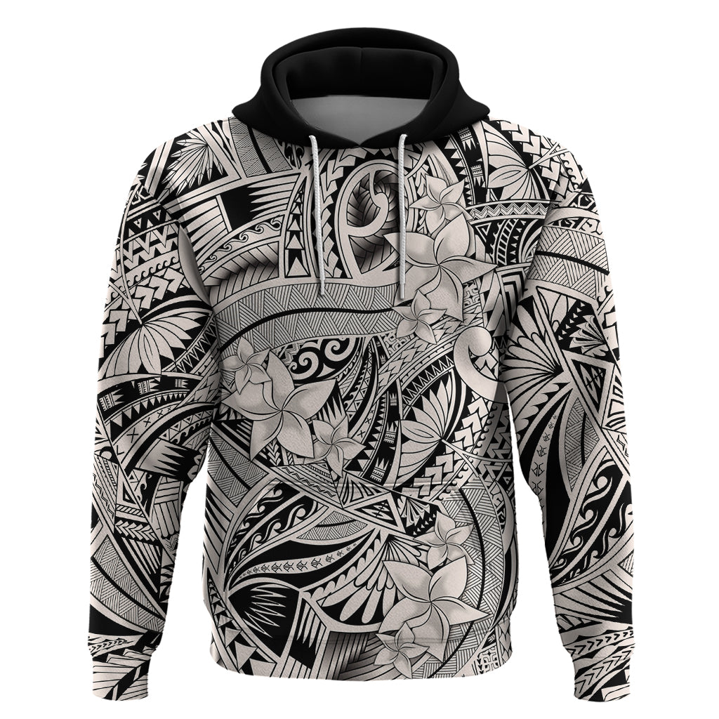 Polynesia Hoodie Tribal Polynesian Spirit With Beige Pacific Flowers LT9 Beige - Polynesian Pride