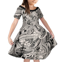Polynesia Kid Short Sleeve Dress Tribal Polynesian Spirit With Beige Pacific Flowers LT9 KID Beige - Polynesian Pride
