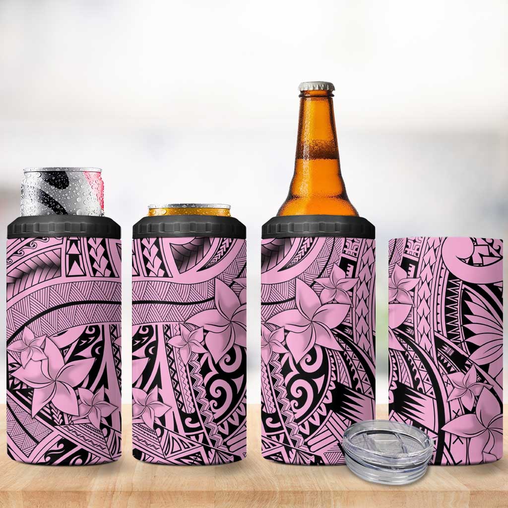 Pink Pacific Flowers Tribal Polynesian Spirit 4 in 1 Can Cooler Tumbler
